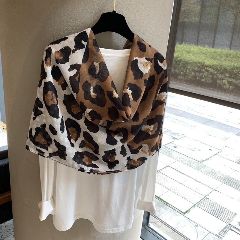 Popular Leopard Print Small Silk Scarf Decorative Scarf Casual Polka Dot Hanging Beard Versatile High-End Leopard Print Shawl