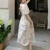 QICED Chic Square Collar Small Fresh Floral Dress Female Summer Gentle Wind Waist Slimming Mid-length A-line Skirt