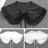 Women Girls Vintage Lolita False Fake Collar Shawl Sweet Ruffles Lace-Up Bow Decorative Necklace Choker Short Poncho