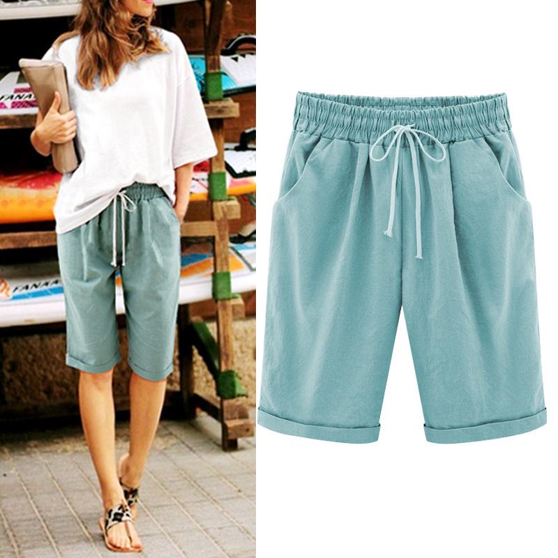 Пятидлинные брюки, элегантные женские повседневные брюки с эластичной резинкой на талии, большие размеры, женские бандажные свободные шорты