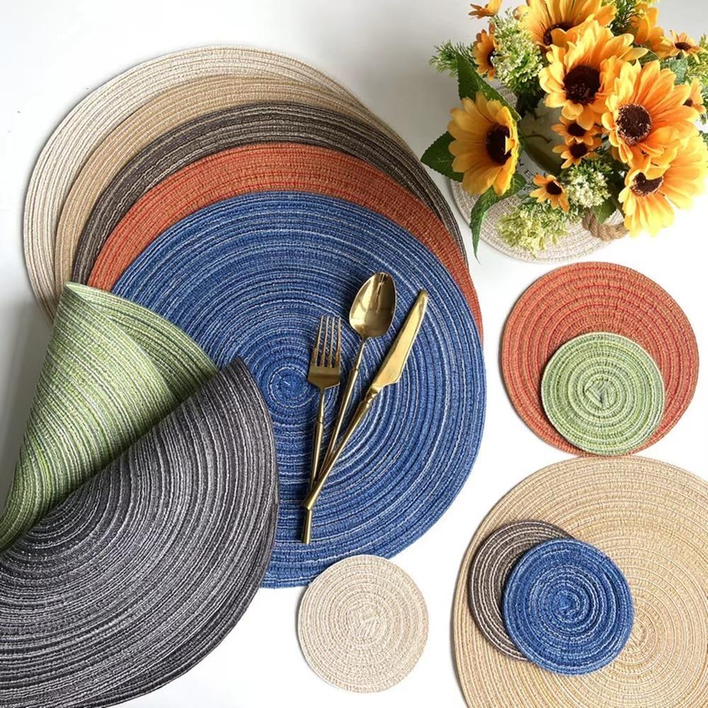 4pcs Braided Woven Place Mats Washable Table Place Mat Round Placemats Coasters  for Dining Table