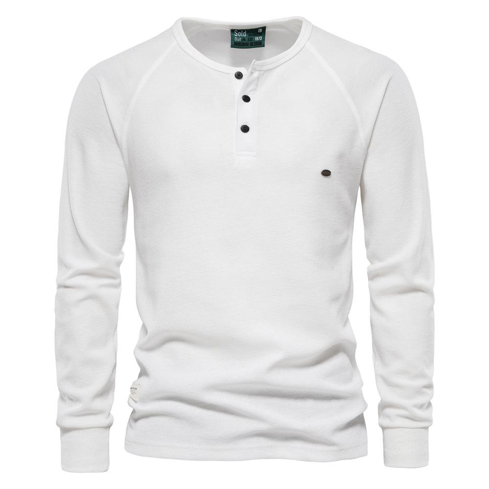Осенне-зимняя мужская футболка с длинным рукавом и воротником-стойкой, мужская однотонная винтажная модная повседневная одежда, минималистичная модная дышащая рубашка