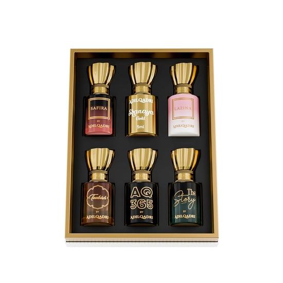 Adilqadri Essensia Luxury Attar Combo для мужчин и женщин | Безалкогольный стойкий арабский, французский | Подарочный набор парфюмов-аттаров с шариковым аппликатором (5,5 мл каждая)
