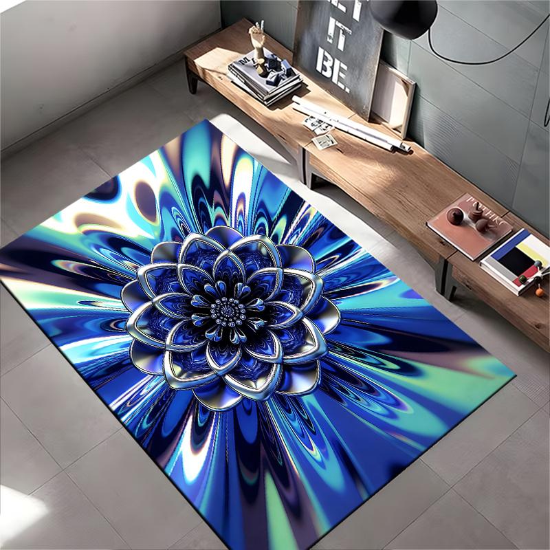 "3D Blue Lotus Flower Abstract Pattern Carpet for Living Room Decor" Suitable for use as an anti-slip for living room bedroom sofas