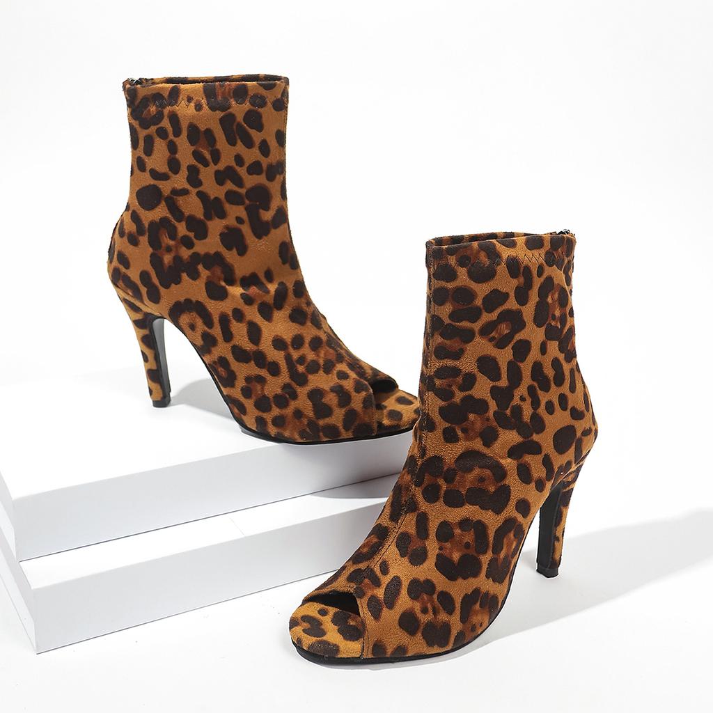 Мода Новая Мода Леопардовый Принт Женские Ботильоны Мода Элегантные Танцевальные Вечерние Выпускные Туфли Высокий Каблук Женские Современные Короткие Ботильоны