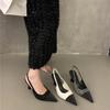 New 2024 Summer Women Pumps Pointed Toe Sandals Slip On High Heels Sandals Black Sexy Slingbacks Stiletto Ladies Wedding Shoes