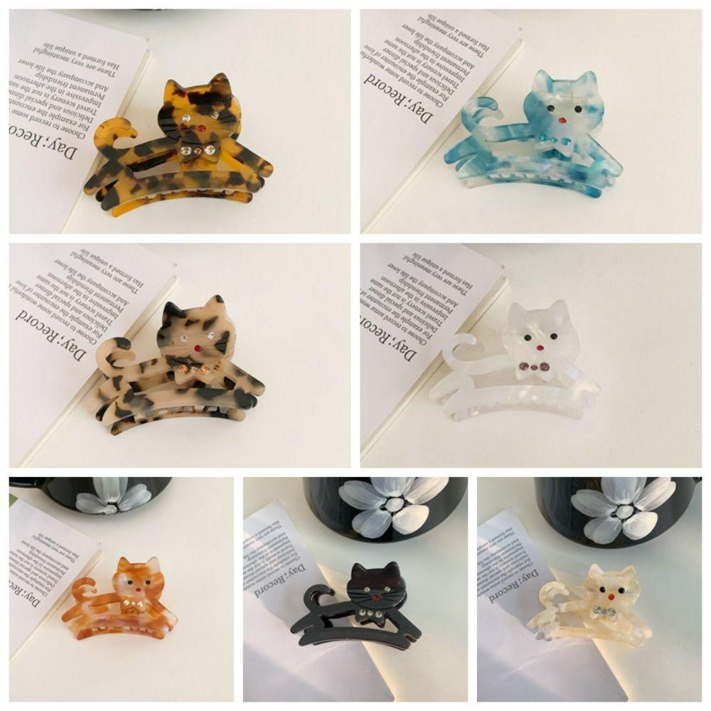 Cartoon Rhinestone Hair Clip Y2k Shark Clip Personalized Acetate Cat Hair Claw Girl