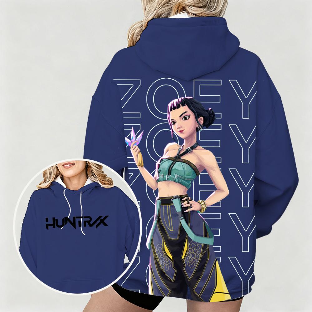 Женское худи оверсайз KPop Demon Hunters Zoey с анимационным принтом Удобное Модное Повседневное Худи