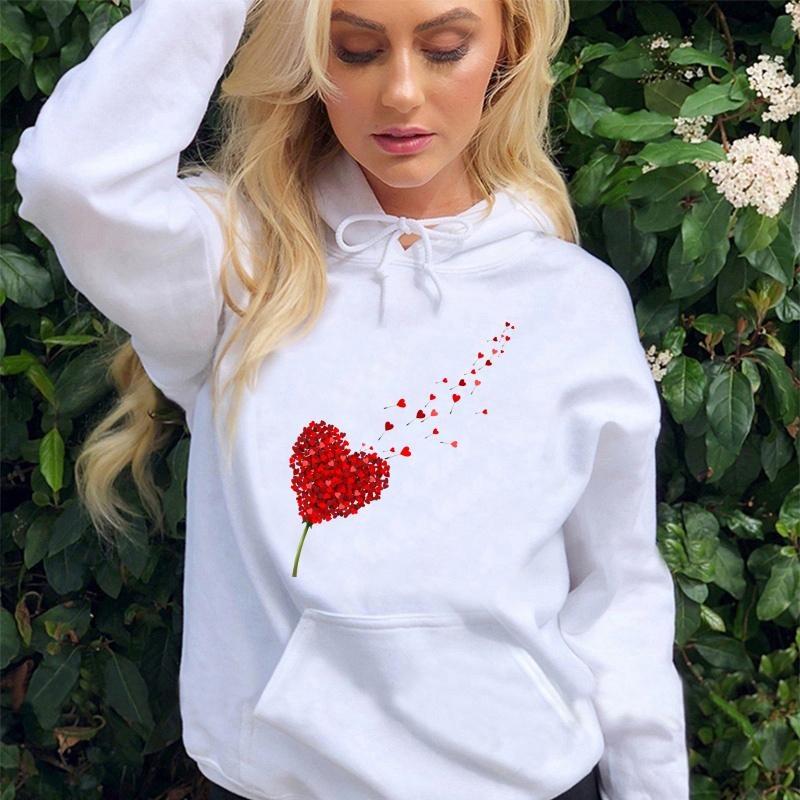 Heart Dandelion Printed Hoodies Women Sweatshirt Hooded Casual Tops Pullovers
