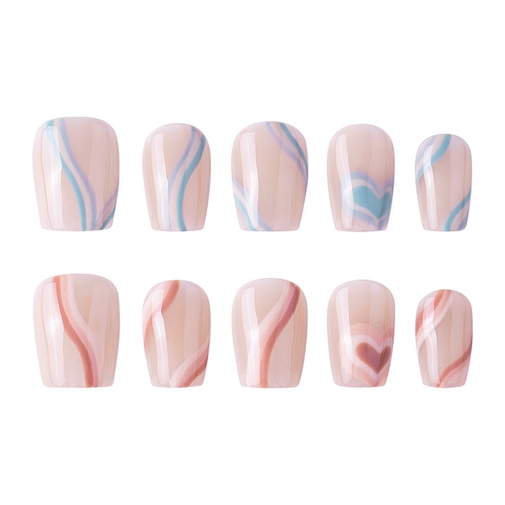 Женские накладные ногти среднего размера с рисунком телесного цвета на акриловых ногтях глянцевые накладные ногти с полным покрытием