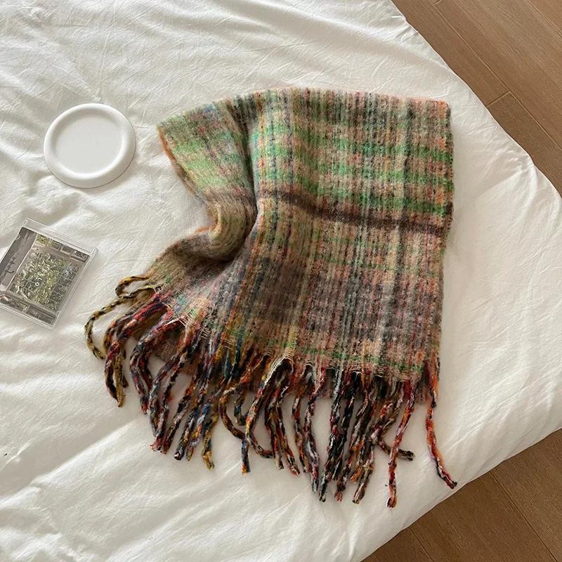 Шикарный дизайн клетчатый мохеровый шарф женский корейская версия уличный стиль имитация кашемира муфта женский теплый мягкий толстый шаль женская