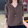 Осенне-зимний пуловер с V-образным вырезом для женщин Женский вязаный свитер однотонной расцветки с длинными рукавами