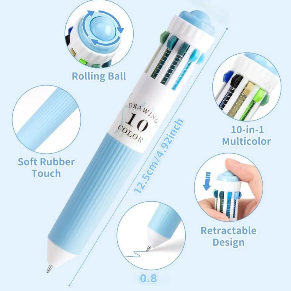 6Pcs/Set Multi-Function Colored Pens 10-in-1 Multicolor Pens  for Painting Study Marking