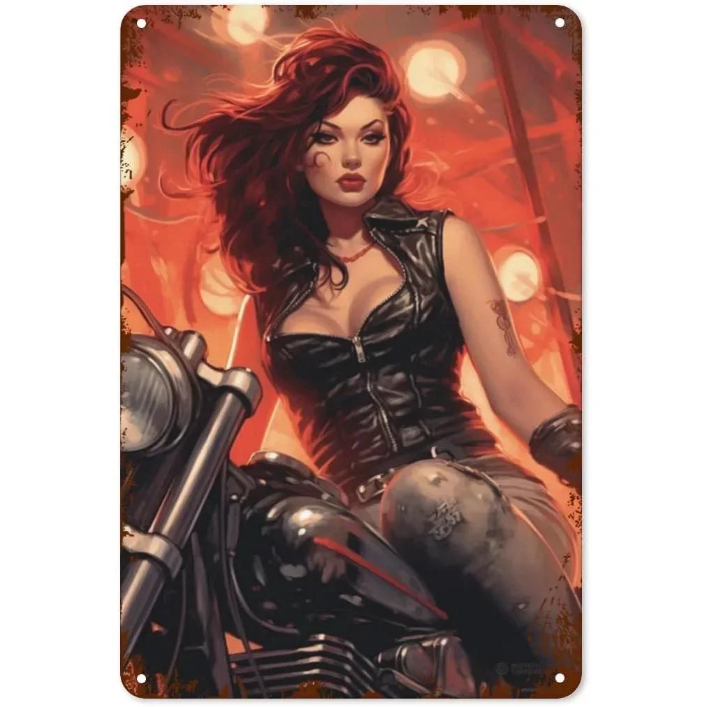 Металлические жестяные вывески для девочек и женщин, винтажные мотоциклетные забавные художественные настенные украшения для дома, мужчины, пещеры, гаража, кафе, баров, пабы