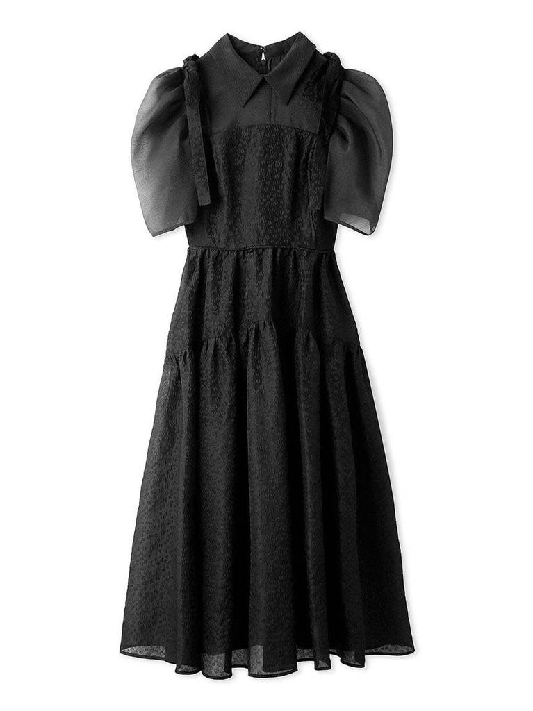 Puff Sleeve Sheer Shirt Combination Dress RWFO242055 BLK [Fur Fur] Women's