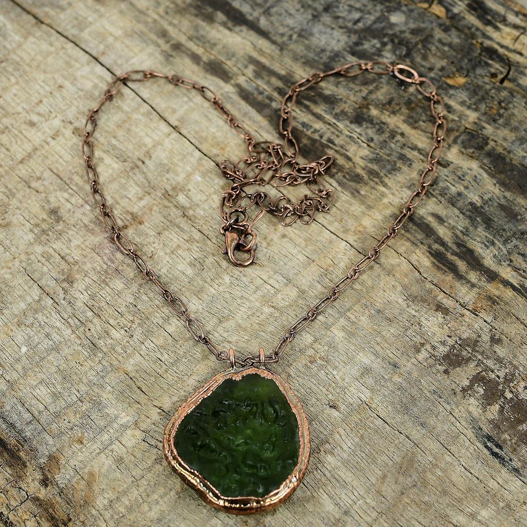 Moldavite Pendant Electroformed Copper Pendant Natural Gemstone Pendant Copper Jewelry Gift For Mom Electroformed Jewelry Handmade Pendant