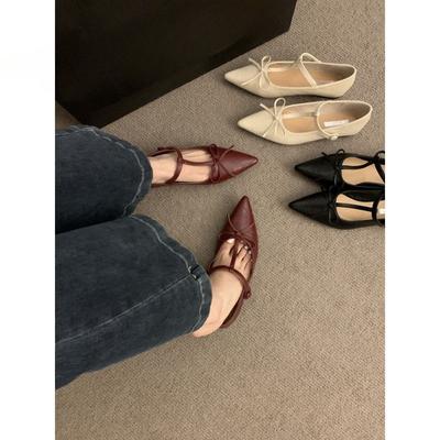 Xiaoxiangfeng остроносые красные туфли женские новые 2024 популярные кожаные туфли на плоской подошве маленькие весенние и осенние туфли Мэри Джейн