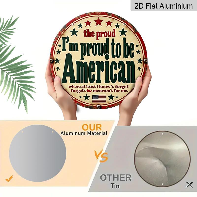 2D Flat, 1pc Vintage Style Round Aluminum Sign, USA Pride Metal Tin Sign - Patriotic Theme Rustic Metal Wall Art, Stars Stripes Round Aluminum Sign