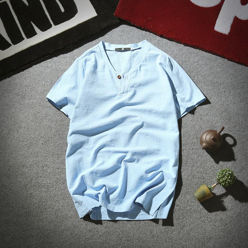 Exquisite 2018 Summer Japanese Linen Short-sleeved T-shirt For Men With Retro Appeal