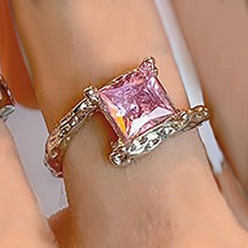 iF ME Zircon Silver Ring for Women Opening Sweet Pink Crystal Bow Heart Rings Accessories Jewelry