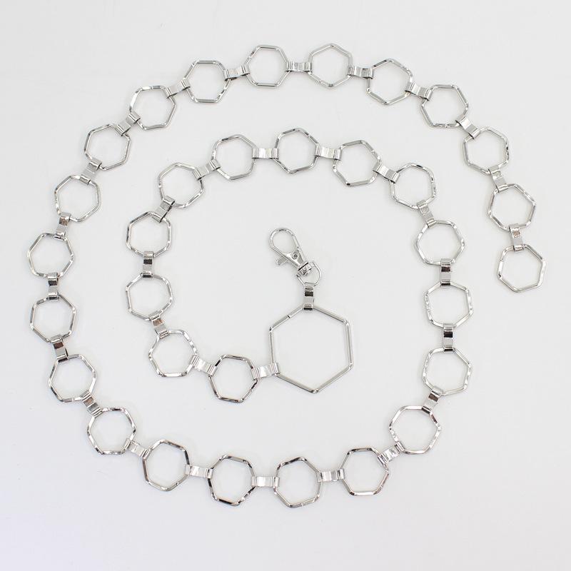 Регулировка крючка Индивидуальность Шестиугольная металлическая поясная цепочка Женский декоративный ремень для платья