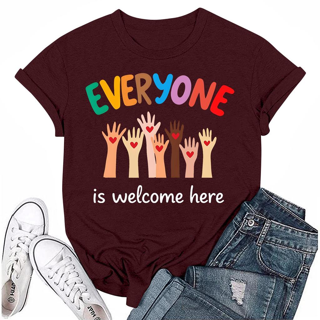 Взрослые Повседневные Ежедневные Круглый вырез с принтом Короткие рукава Футболка Топ с буквами