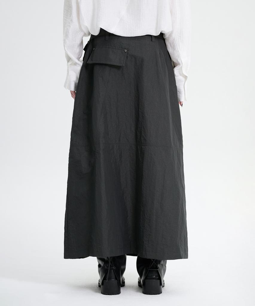 Teulimingbeodeu Belted Cargo Skirt [Charcoal]