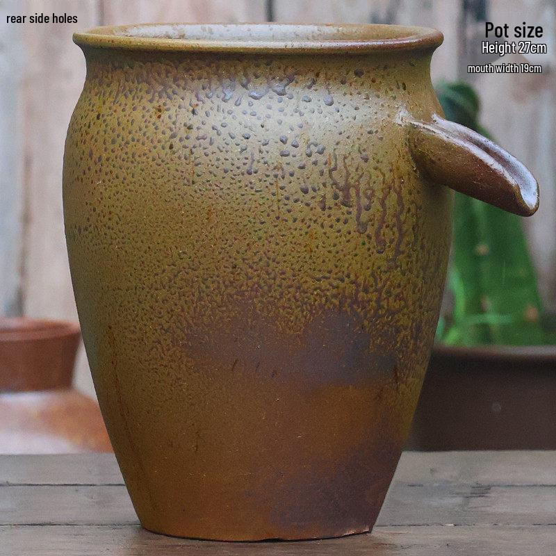Retro Hydroponic Ceramic Flower Pot with Water Circulation, Courtyard Fish Tank, and Decorative Flowing Water Ornaments.