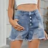 Женские модные трендовые однотонные повседневные шорты из денима с карманами, потертыми краями и отверстиями