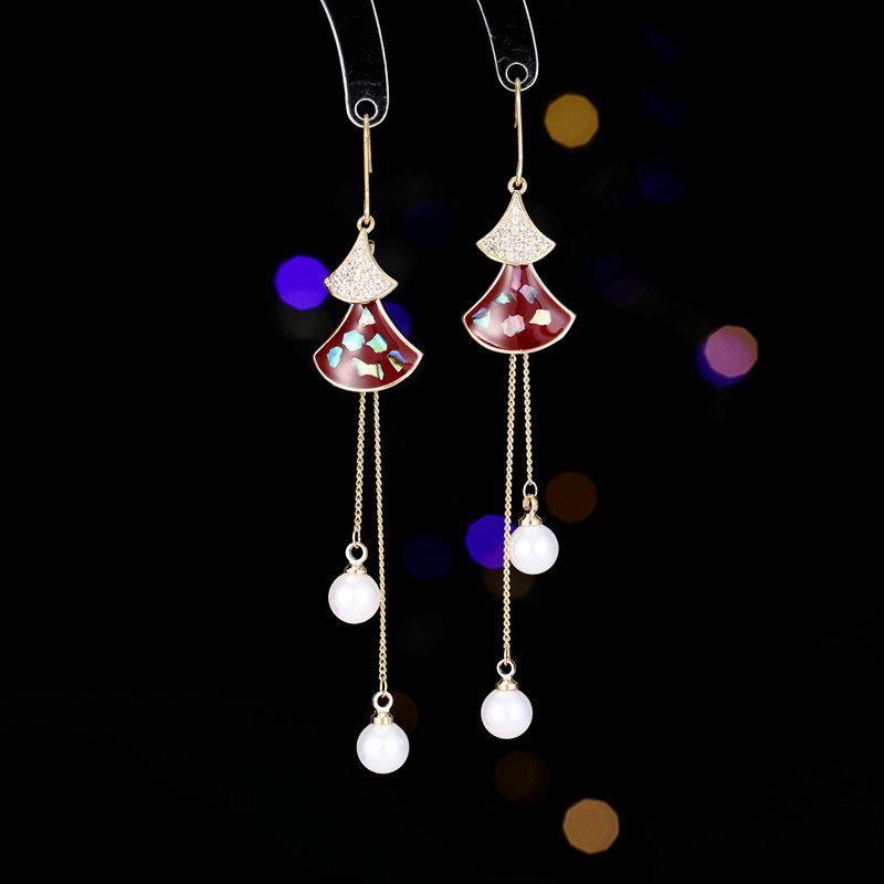 Тонкие серьги в форме лица, модные, нишевые, высокого класса, длинные, модифицированные, веерообразные, маленькая юбка, серьги с жемчужной бахромой