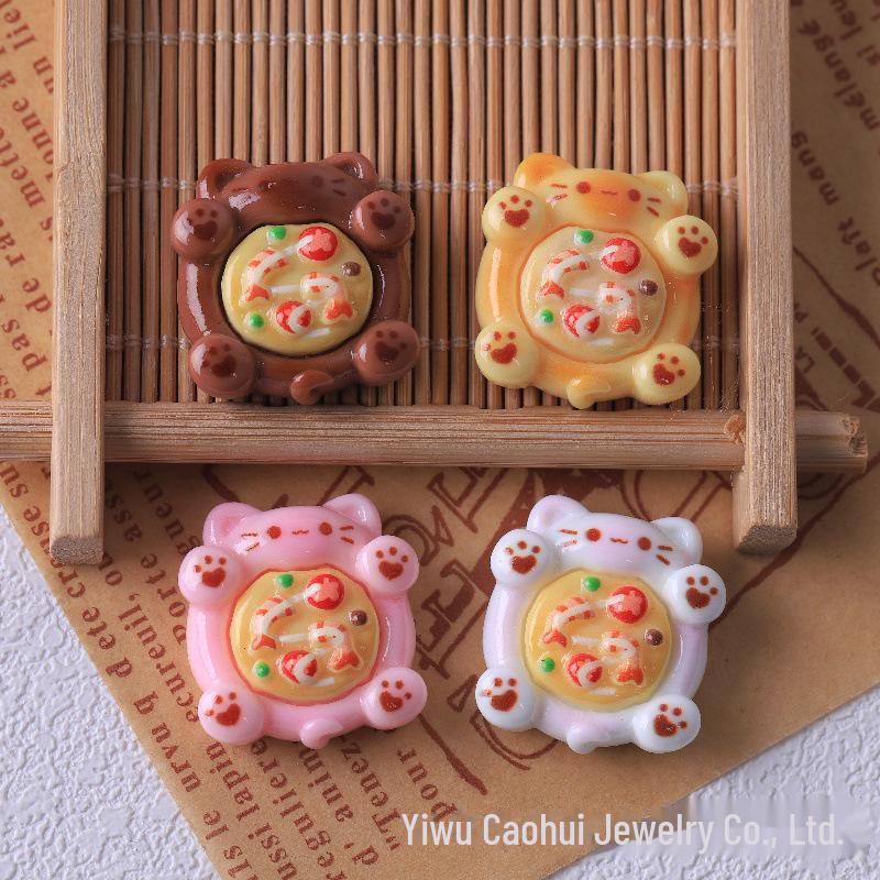 Очаровательный набор для самостоятельного изготовления брелока в виде пиццы с кошкой: В комплект входят материалы для ручного изготовления, смола, заплатки, крем-клей и аксессуары для имитации еды.