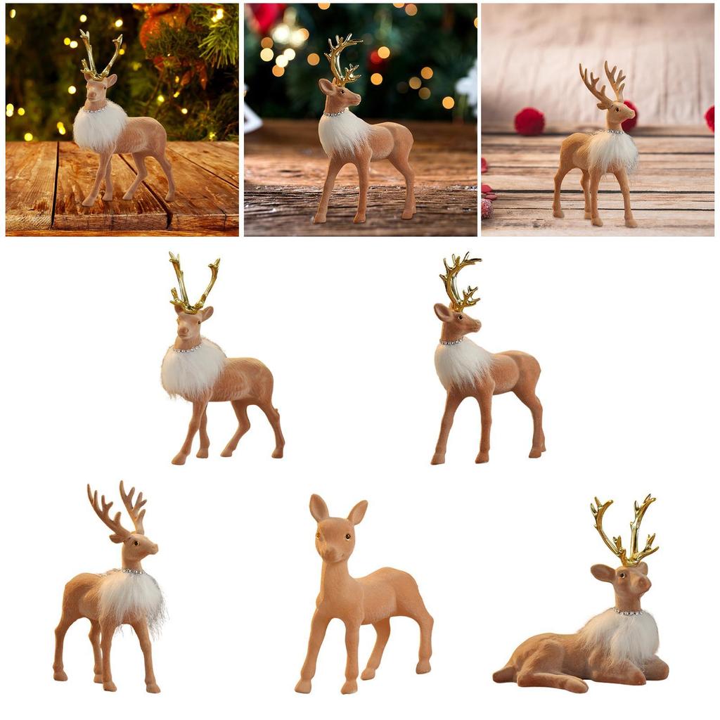 Christmas Reindeer Statue Holiday Decoration Home Decor Xmas Elk Figurine Simulated Deer Sculpture for Winter Tabletop Office