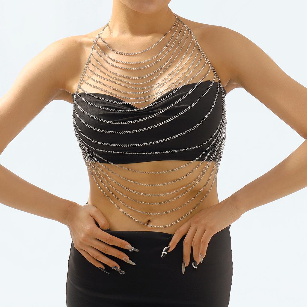 Simple And Fashionable Multi-layer Tassel Chain Chest Chain Sexy Exaggerated Bikini Halter Neck Body Chain For Women