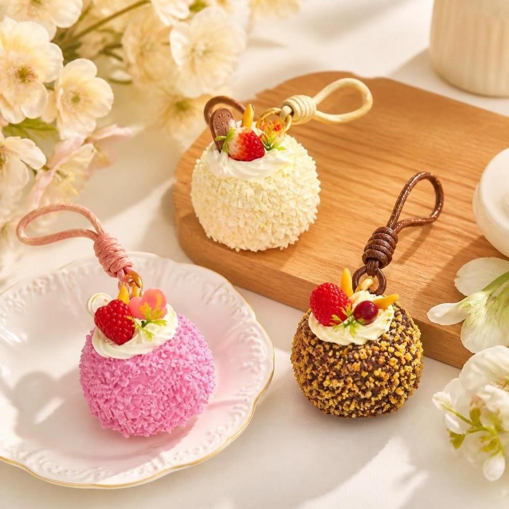 Strawberry Mousse Cake Pendant Realistic Cream Cake Hanging Cute Simulation Cake Keychain Gift