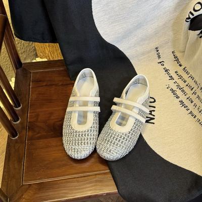 Версия из овчины~ Плетеные сандалии Мэри Джейн с круглым носком и полым верхом, женские повседневные туфли на плоской подошве с застежкой-липучкой и одним ремешком, дышащие