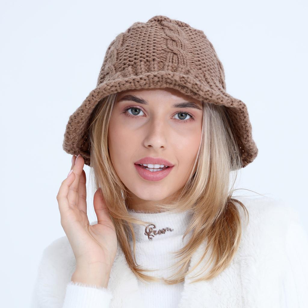 Women's New Twist Pot Hat Autumn and Winter Woolen Hat Student Knitted Hat  Fashionable Warm and Cold Proof Fisherman's Hat