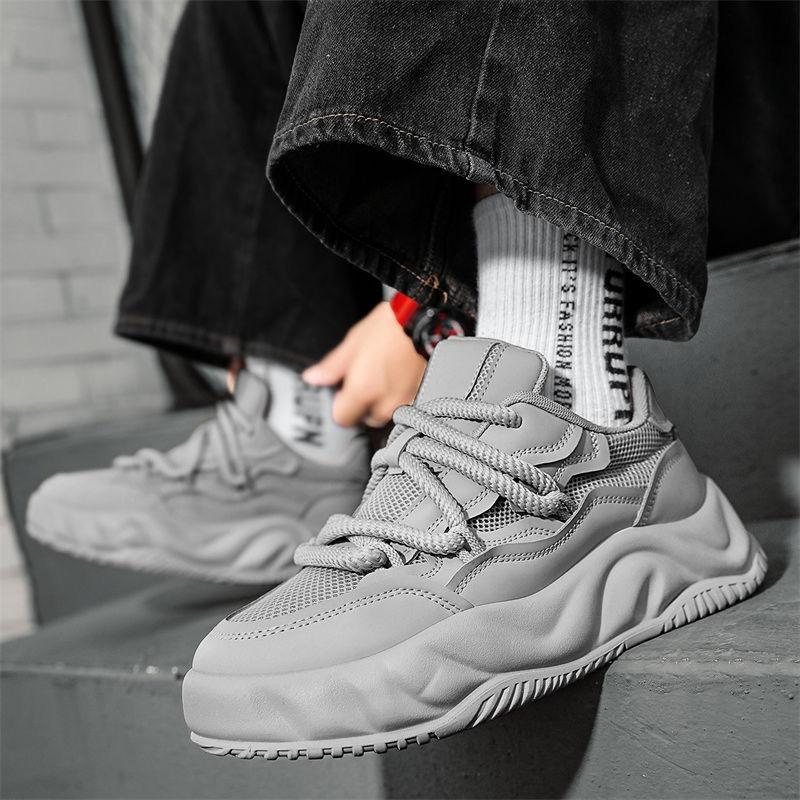 Fashion Fashion Men's Mesh Leather Shoes Trend Breathable Anti-slip Men Sneakers Youth Outdoor Platform Board Shoes Zapatillas De Hombre