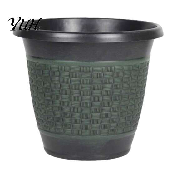 Flower Pots with Drainage 12" Planter Pot Saucer, Thickened Plastic Anti-Aging Large Garden Containers Holes, Woven Texture, Plant for Indoor