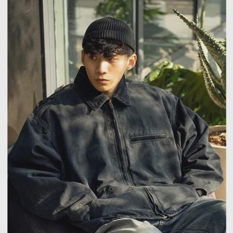 «Мужская винтажная куртка Detroit Workwear — выстиранные и потертые лацканы, свободный бейсбольный стиль, весна и осень»