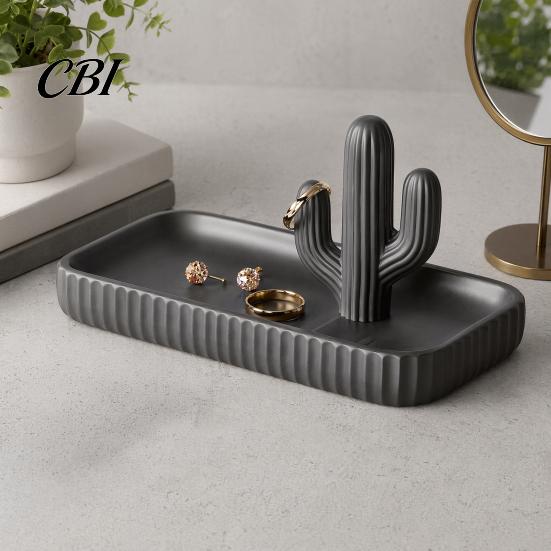 Soft Decoration Tray 3D Printed Cactus Jewelry Tray, Ring Dish, Entryway Table Trays, Decorative Trinket Desktop Organizer for Rings Necklaces