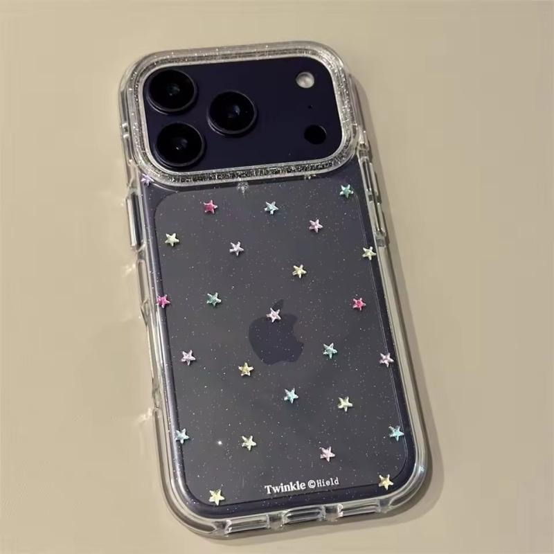 Прозрачная задняя крышка с блестящими звездами Imd для iPhone 17 16 Pro Max 13 14 15 Promax Защитный противоударный чехол для телефона
