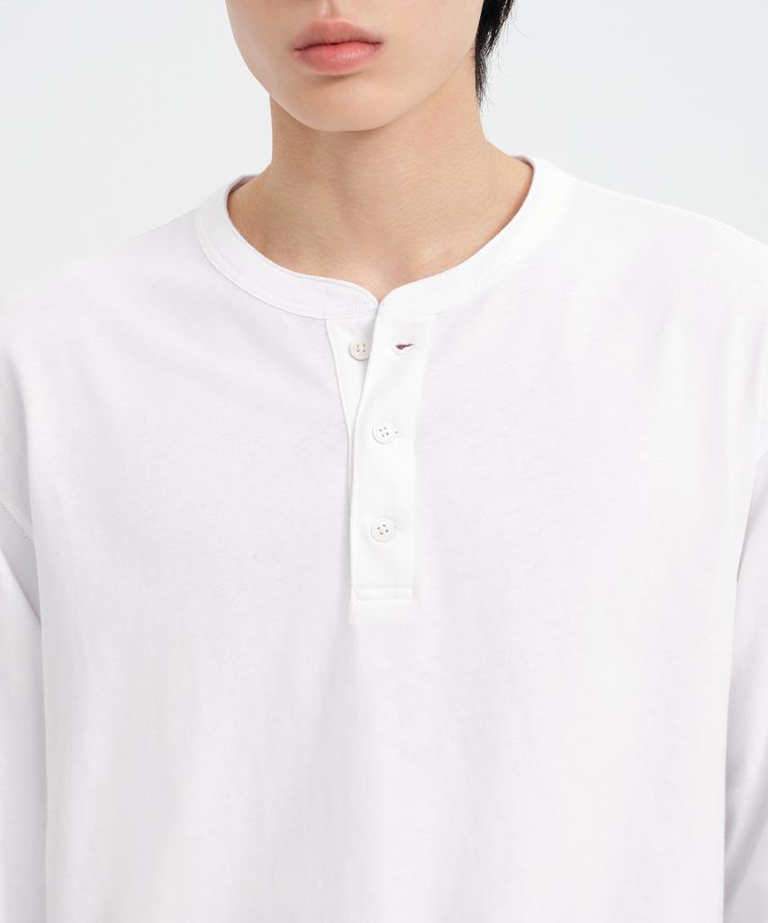 MUSINSA STANDARD Rib Cuff Henley Neck Long Sleeve T-Shirt [White]