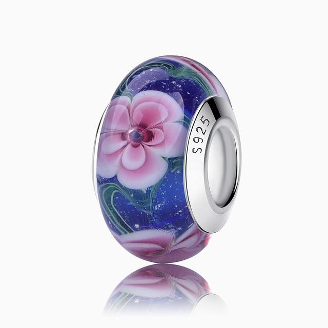 2023 Новый Оригинальный 100% Стерлингового Серебра 925 пробы Стеклянные Бусины Дерево Камень Муранский Цветок Подвески Подходит Браслет Diy Женские Ювелирные Изделия