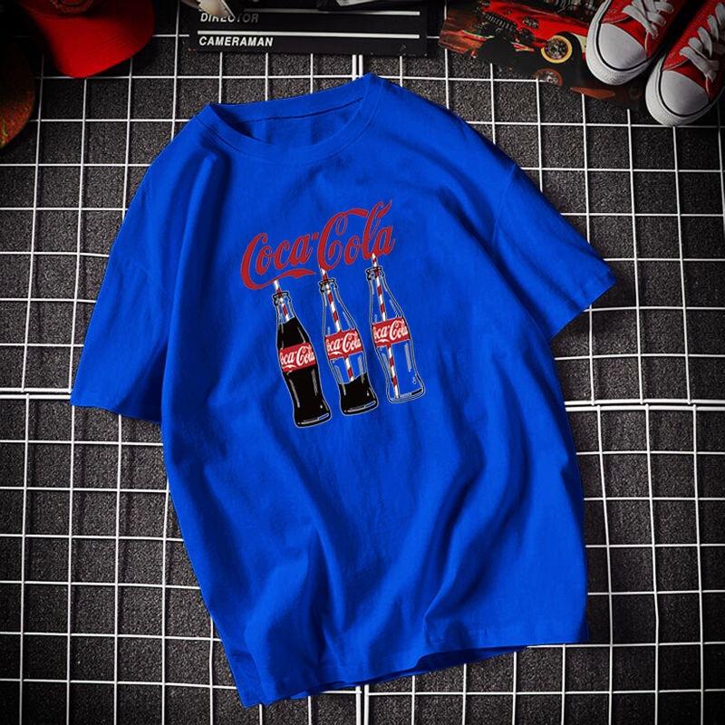 Pure cotton Coca-Cola joint commemorative short-sleeved T-shirt Youth Hong Kong style brand ins large size men and women couples versatile