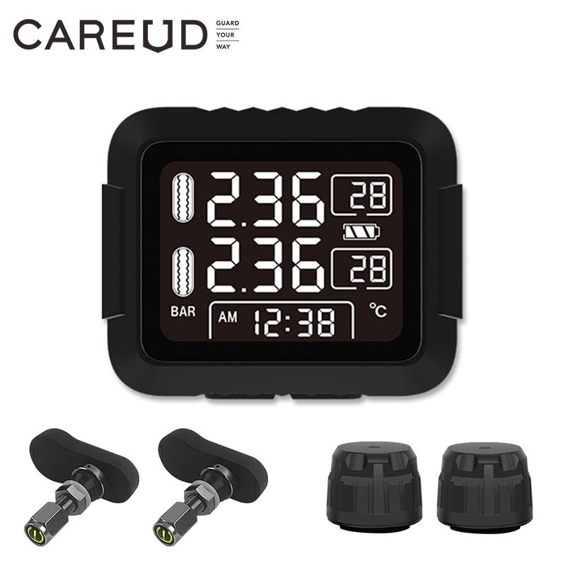 CAREUD Беспроводная система мониторинга давления в шинах TPMS для мотоцикла Беспроводная передача ЖК-дисплей С внутренними/внешними датчиками
