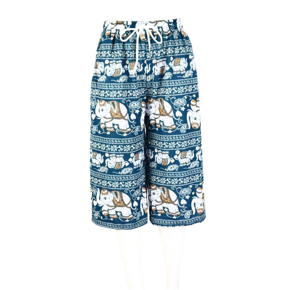 Капри Слоны Укороченные Брюки Регулируемый Эластичный Пояс Веревка Свободные Штанины Женские Мужские Унисекс Принт Таиланд Повседневная Уличная Одежда Пляжная Бохо Ретро Винтаж