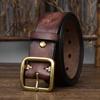Retro Personality Trend Pleated Old Cowhide Belt Men'S Genuine Leather Pure Copper Pin Buckle Casual Jeans Belt