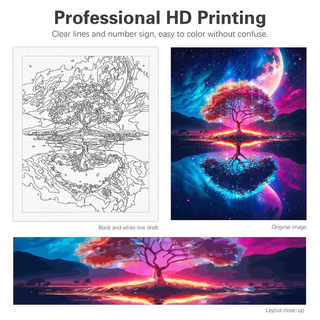 Frame Diy Painting By Numbers For Adults Tree Fantasy Scenery Picture With Numbers Starter Kits Acrylic Paint Diy Gift For Home Decors 40x50
