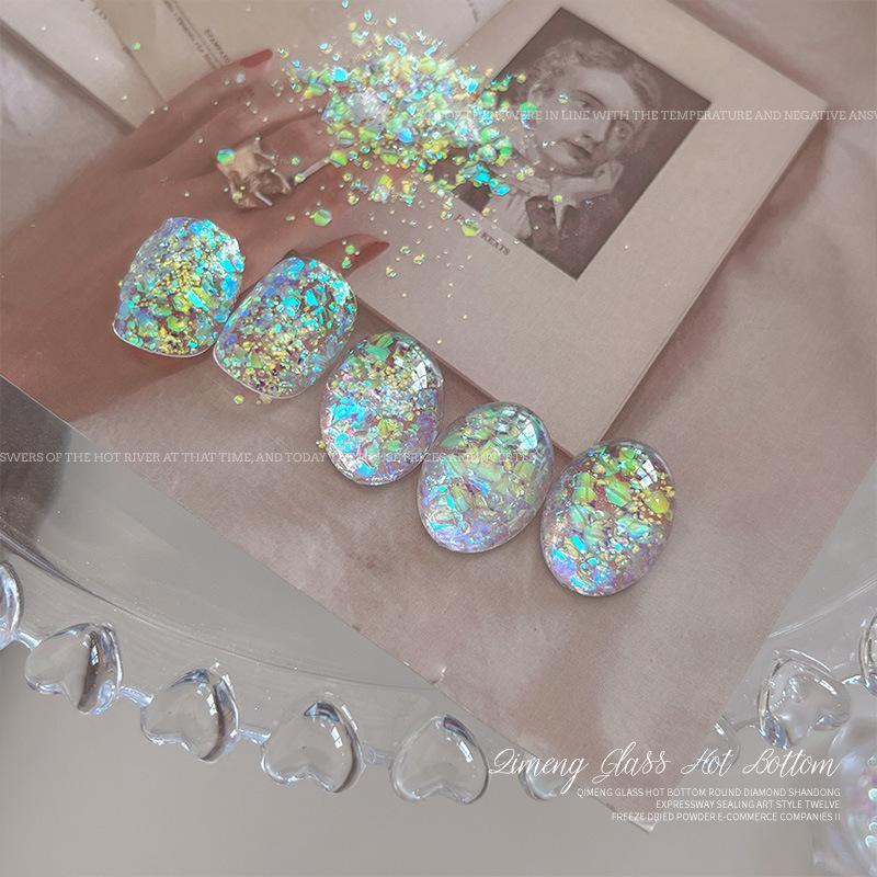 1/3 Jar Sparkly Holographic Iridescent Nail Art Glitter Sequins Irregular Sequins Shiny Manicure Nail Art Salon Nail Tool