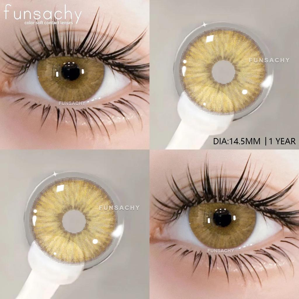 FUNSACHY 1 пара корейских линз, цветные контактные линзы, натуральные линзы для глаз, мягкие голубые линзы для зрачков, новые коричневые косметические средства, годовая цена
